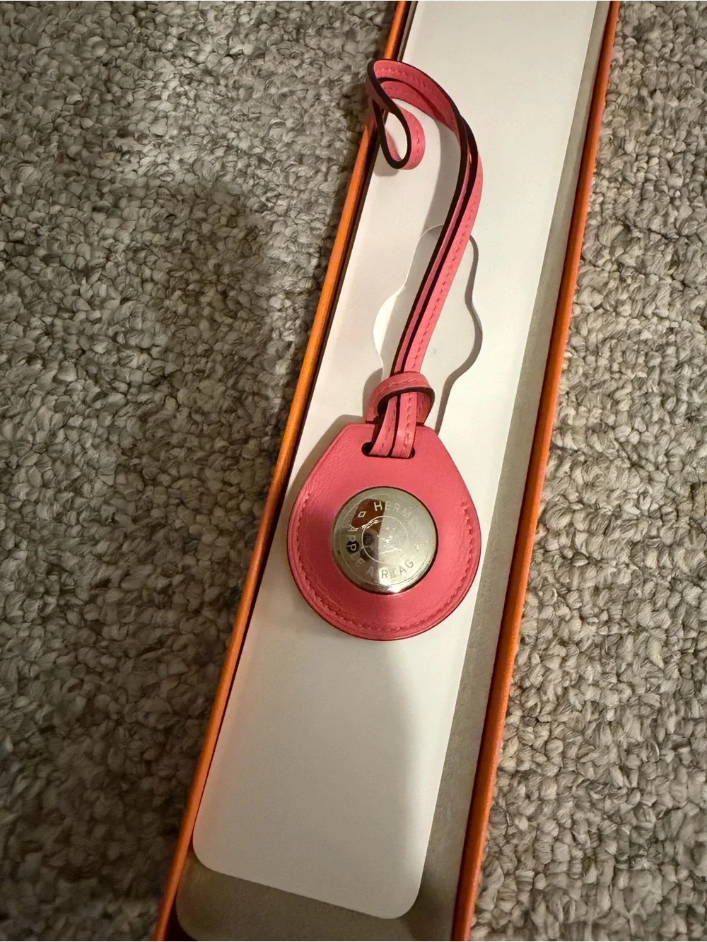 Hermes Pink Leather AirTag Case with Strap